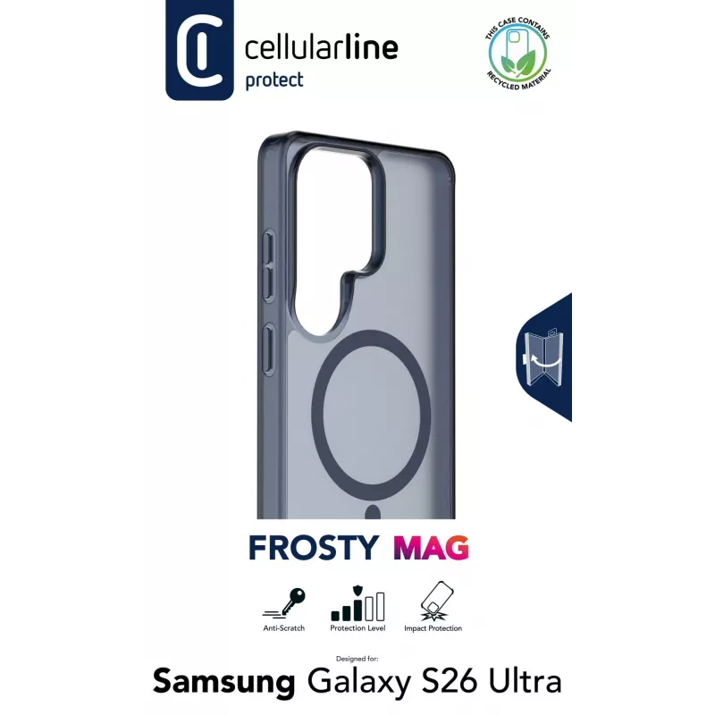 Cellularline FROSTY MAG - Galaxy S26 Ultra Semi-transparent case with matte finish and colored edges, compatible with the Qi2 ecosystem and magnetic accessories for Samsung.