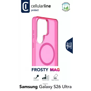 Cellularline FROSTY MAG - Galaxy S26 Ultra Semi-transparent case with matte finish and colored edges, compatible with the Qi2 ecosystem and magnetic accessories for Samsung.