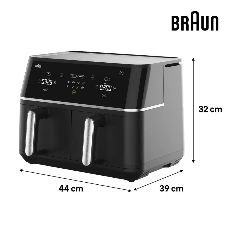 Braun TD 5030I BK Double 10 L Stand-alone 2400 W Hot air fryer Black, Silver