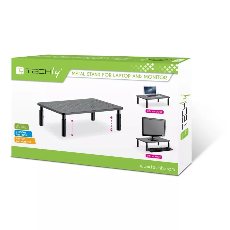 Techly Monitor / Laptop Desk Stand Black, Freestanding, 20 kg, Height adjustment, Black