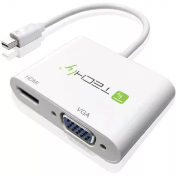 Techly Mini DisplayPort to HDMI/VGA Adapter, 0.15 m, Mini DisplayPort, HDMI + VGA (D-Sub), Male, Female, 1920 x 1200 pixels