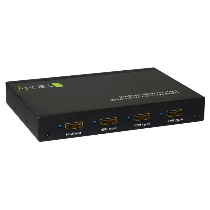 Techly HDMI 4x1 Multi-viewer with seamless switcher, HDMI, Metal, Black, 60 Hz, 1080p, 2.25 Gbit/s