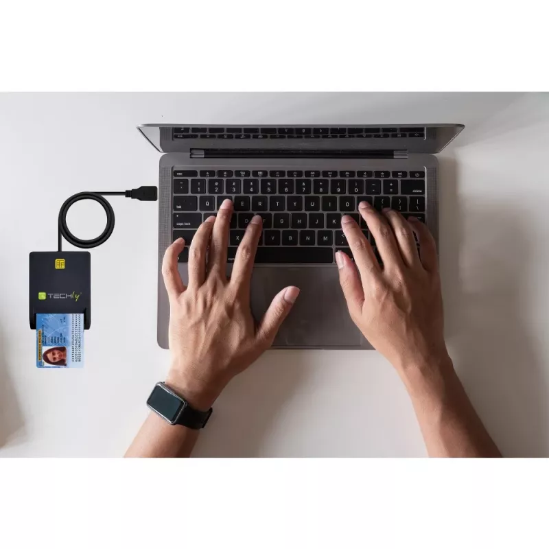 Techly Compact Smart Card Reader/Writer USB-C™ White, USB 2.0, 1.5 m, Black, 102 g