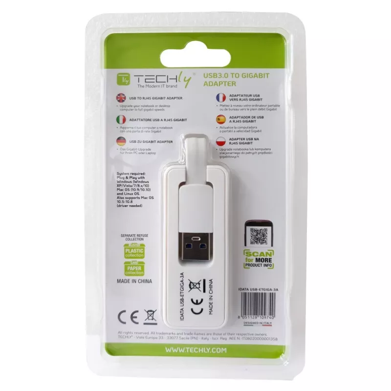 Techly IDATA USB-ETGIGA-3A network card Ethernet 5000 Mbit/s