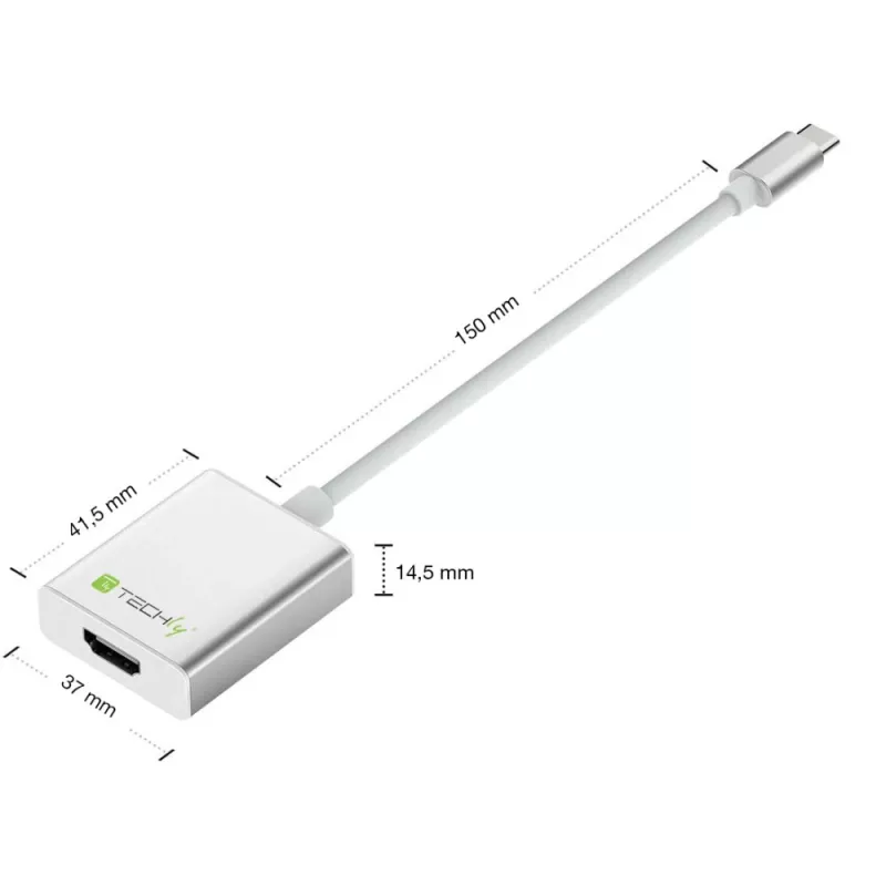 Techly Converter Cable Adapter USB 3.1 Type C to HDMI 1.4, 3.2 Gen 2 (3.1 Gen 2), USB Type-C, HDMI output