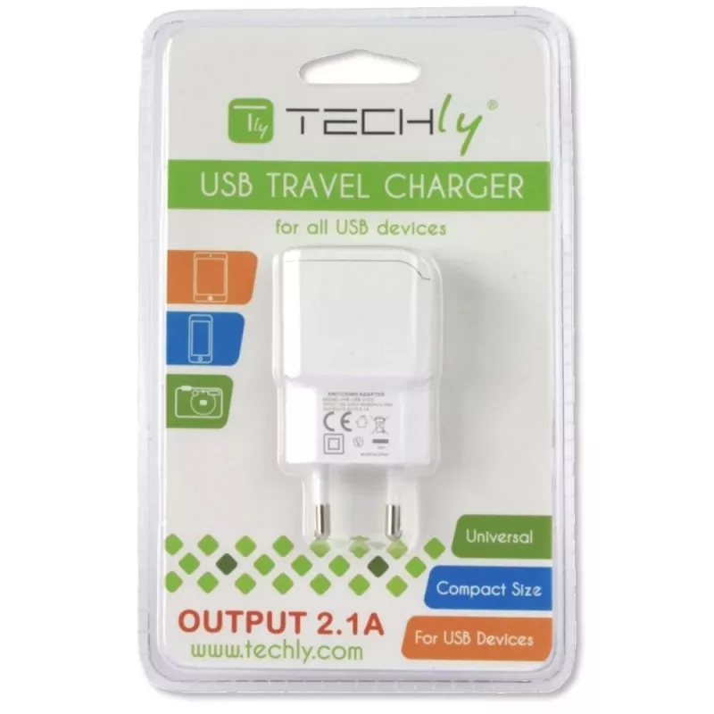 Techly Italian Plug Adapter with 1 USB Port 5V / 2.1A White IPW-USB-21EC