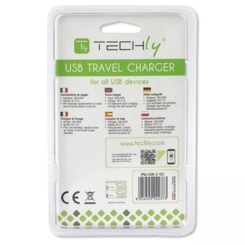 Techly Italian Plug Adapter with 1 USB Port 5V / 2.1A White IPW-USB-21EC