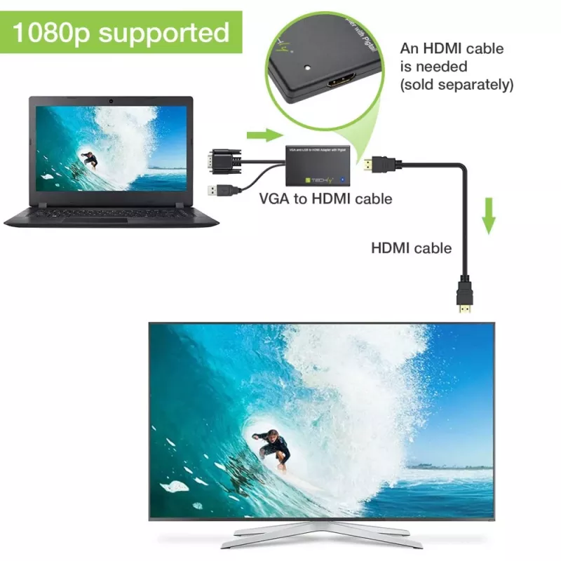 Techly Cable Converter SVGA and Audio to HDMI IDATA HDMI-VGA3