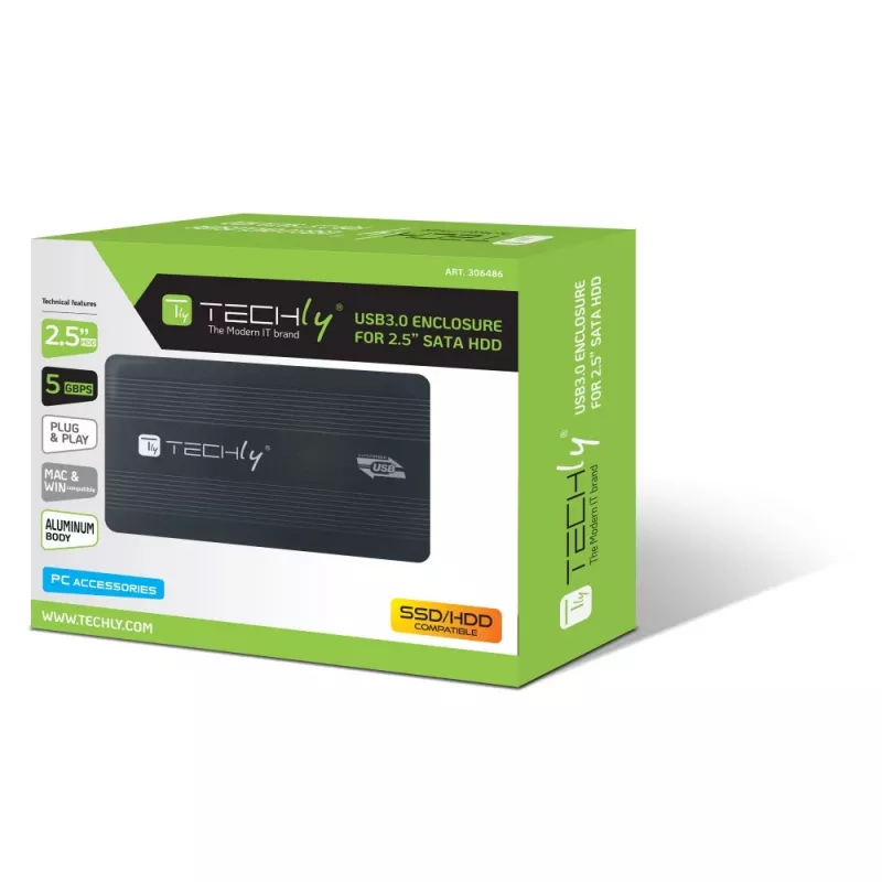 Techly External Box USB 3.0 2.5 SATA” I-CASE SU3-25B, 2.5 inch, Serial ATA, 5 Gbit/s, Black