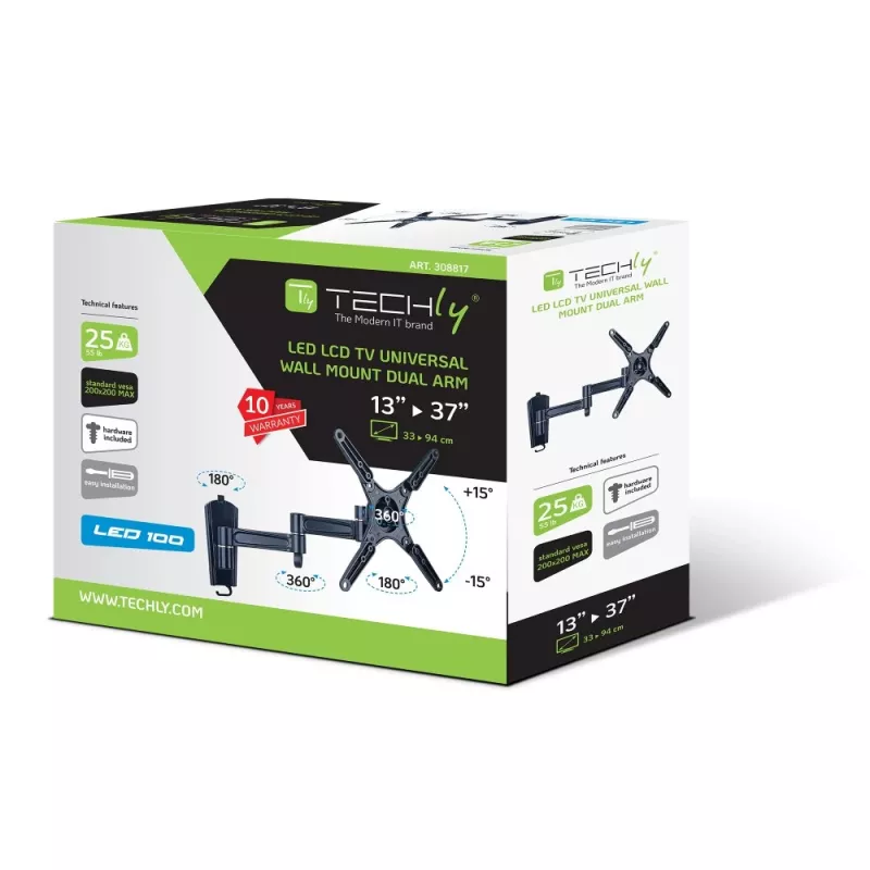 Techly 13-37 LED TV LCD Tilt Wall bracket 3 Joints Black” ICA-LCD 2102