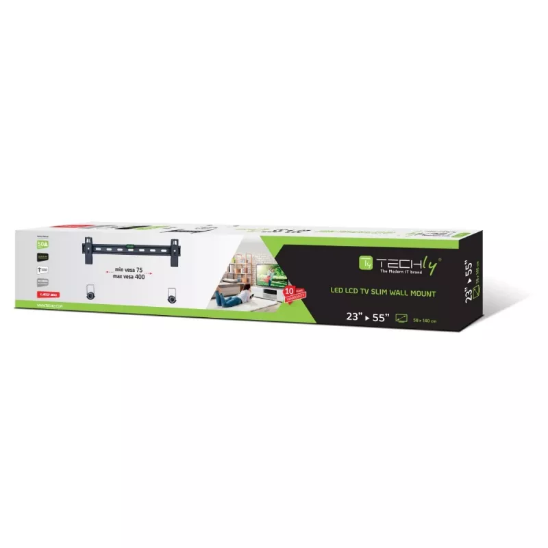 Techly 23-55 Wall Fixed Slim Support for LED TV LCD Black” ICA-PLB 139M