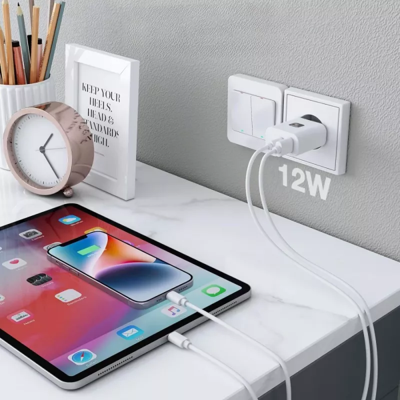Techly IPW-USB-12W2A mobile device charger Headphones, Portable speaker, Power bank, Smartphone, Tablet White AC Indoor