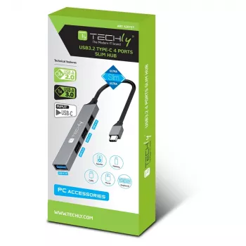Techly IUSB32-HUB4C-3U2SLS laptop dock/port replicator Wired USB 3.2 Gen 1 (3.1 Gen 1) Type-C Grey