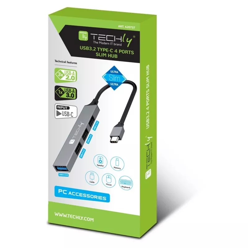 Techly IUSB32-HUB4C-3U2SLS laptop dock/port replicator Wired USB 3.2 Gen 1 (3.1 Gen 1) Type-C Grey