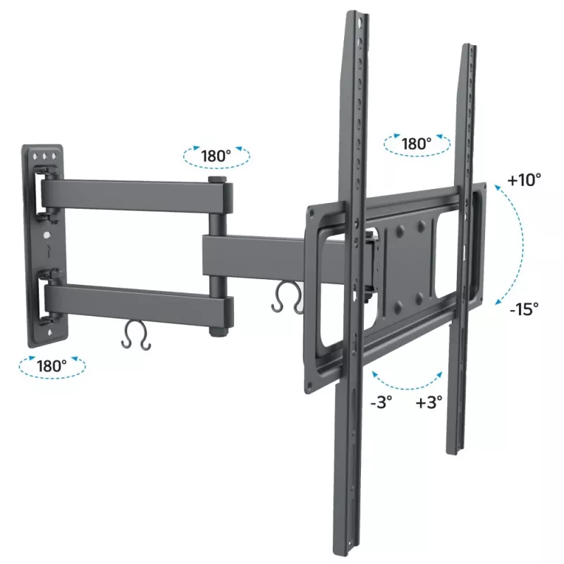 Techly 32-55 inch Full-Motion LED LCD TV Wall Mount, 400 x 400 mm, -15 - 10°, 10 - 90°, 180°, Steel, Black