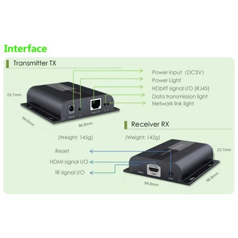 Techly IDATA-EXTIP-383V4 AV transmitter & receiver Black
