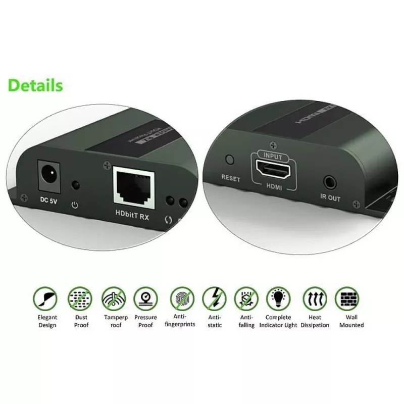 Techly Additional HDMI HDbitT IR Extender Receiver on 120m Cat.6 Cable