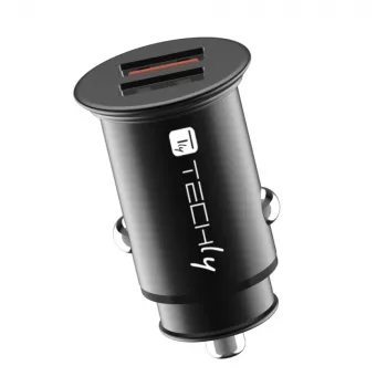 Techly Mini Car Charger 2 Ports USB-A Quick Charge 3.0 36W in Black Metal