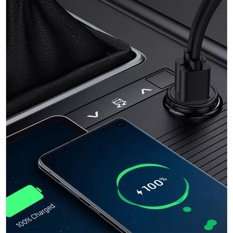 Techly Mini Car Charger 2 Ports USB-A Quick Charge 3.0 36W in Black Metal