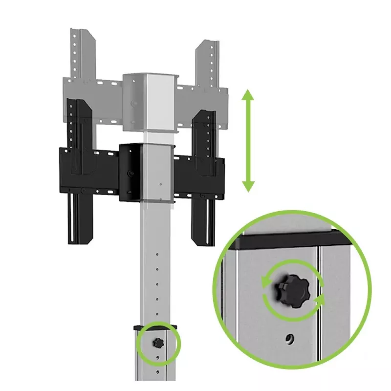 Techly Floor Stand for TVs from 32 inch to 65 inch, 165.1 cm (65 inch), 400 x 200 mm, 600 x 400 mm, 90°, Aluminium, Black, Silver