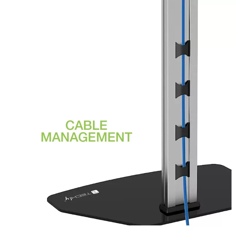 Techly Floor Stand for TVs from 32 inch to 65 inch, 165.1 cm (65 inch), 400 x 200 mm, 600 x 400 mm, 90°, Aluminium, Black, Silver