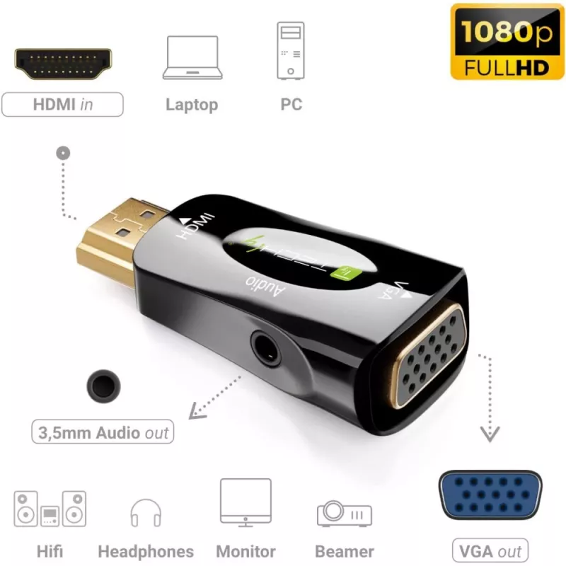 Techly IDATA HDMI-VGA2MABT2 video signal converter Passive video converter 1920 x 1080 pixels
