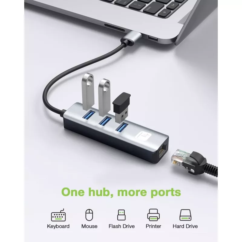 Techly IDATA USB-ETGIGA3AA laptop dock/port replicator Wired USB 3.2 Gen 1 (3.1 Gen 1) Type-A Black, Silver