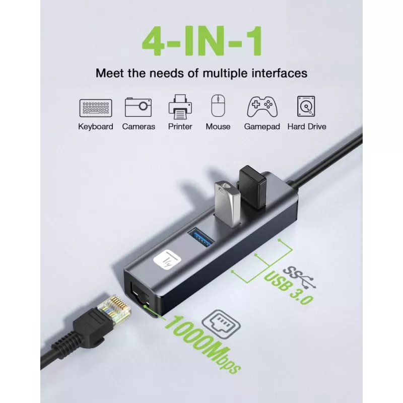 Techly IDATA USB-ETGIGA3AA laptop dock/port replicator Wired USB 3.2 Gen 1 (3.1 Gen 1) Type-A Black, Silver