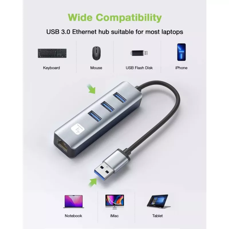 Techly IDATA USB-ETGIGA3AA laptop dock/port replicator Wired USB 3.2 Gen 1 (3.1 Gen 1) Type-A Black, Silver