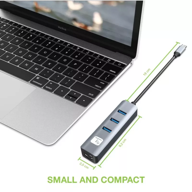 Techly IDATA USB-ETGIGA3CA laptop dock/port replicator Wired USB 3.2 Gen 1 (3.1 Gen 1) Type-A + Type-C Black, Silver