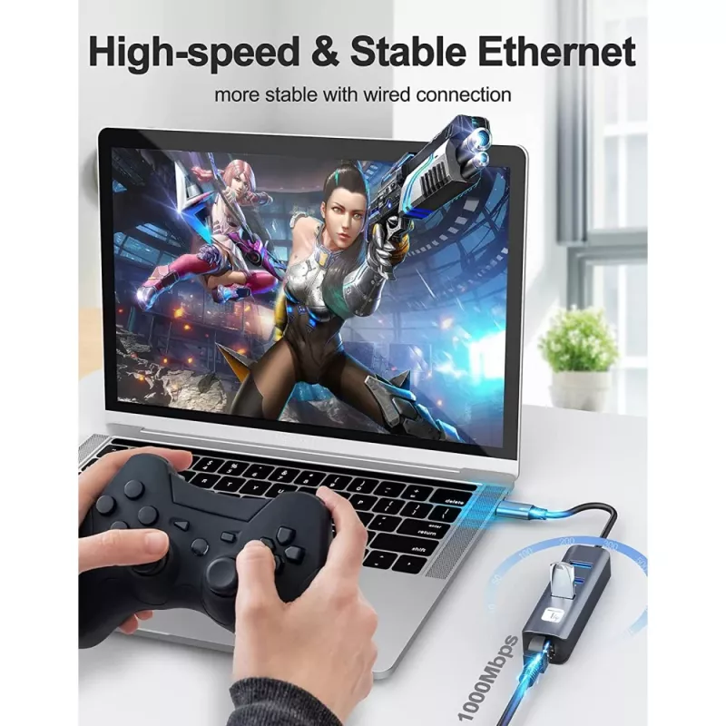 Techly IDATA USB-ETGIGA3CA laptop dock/port replicator Wired USB 3.2 Gen 1 (3.1 Gen 1) Type-A + Type-C Black, Silver