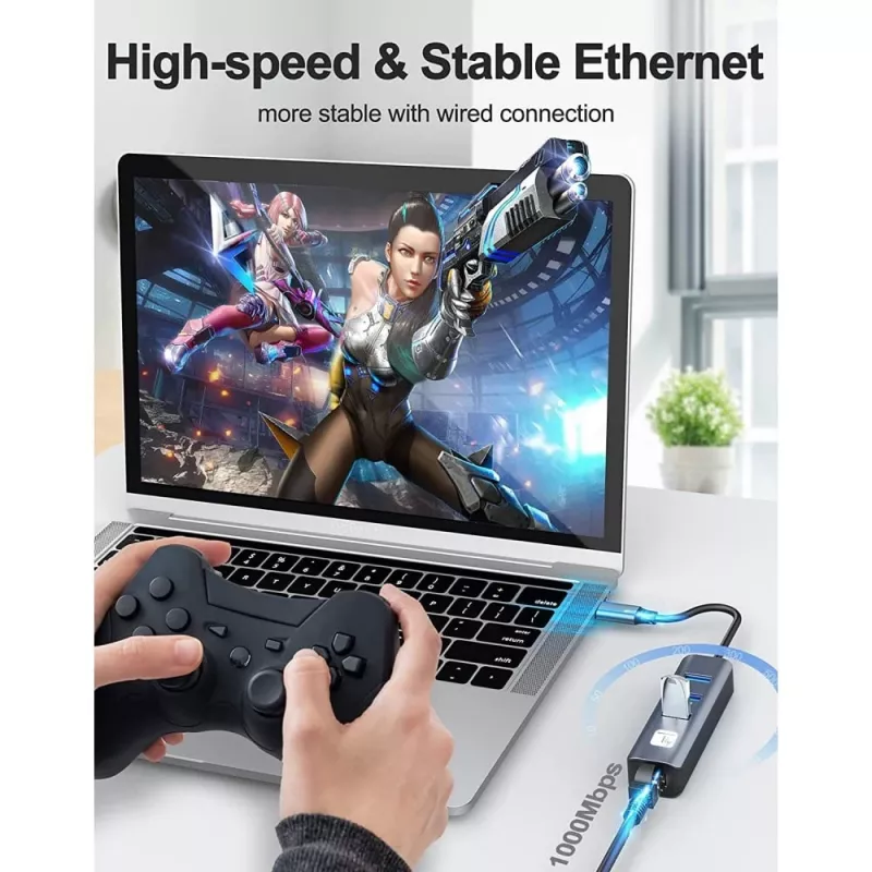 Techly IDATA USB-ETGIGA3CA laptop dock/port replicator Wired USB 3.2 Gen 1 (3.1 Gen 1) Type-A + Type-C Black, Silver