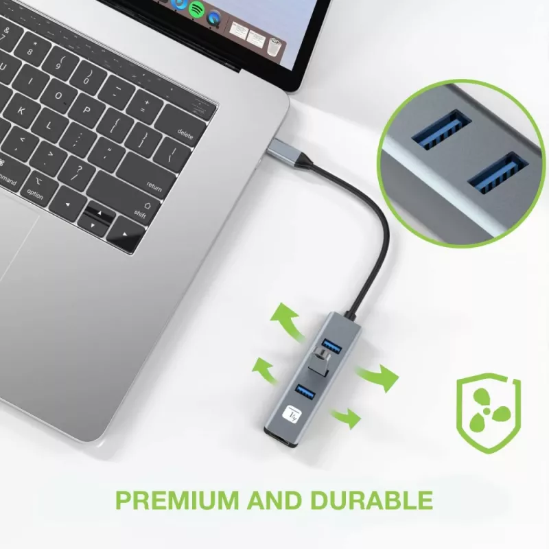 Techly IDATA USB-ETGIGA3CA laptop dock/port replicator Wired USB 3.2 Gen 1 (3.1 Gen 1) Type-A + Type-C Black, Silver