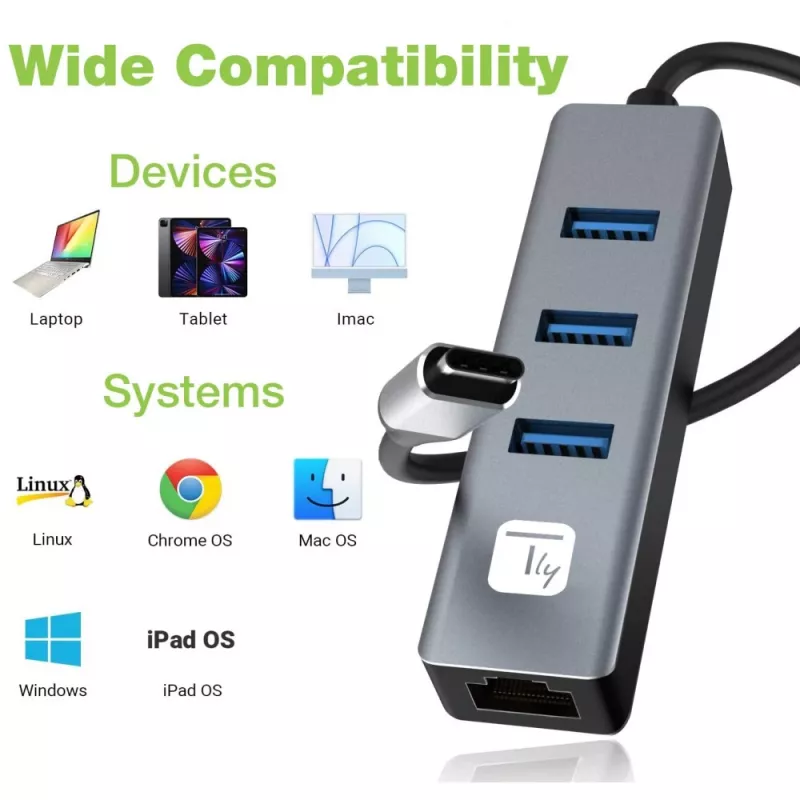 Techly IDATA USB-ETGIGA3CA laptop dock/port replicator Wired USB 3.2 Gen 1 (3.1 Gen 1) Type-A + Type-C Black, Silver