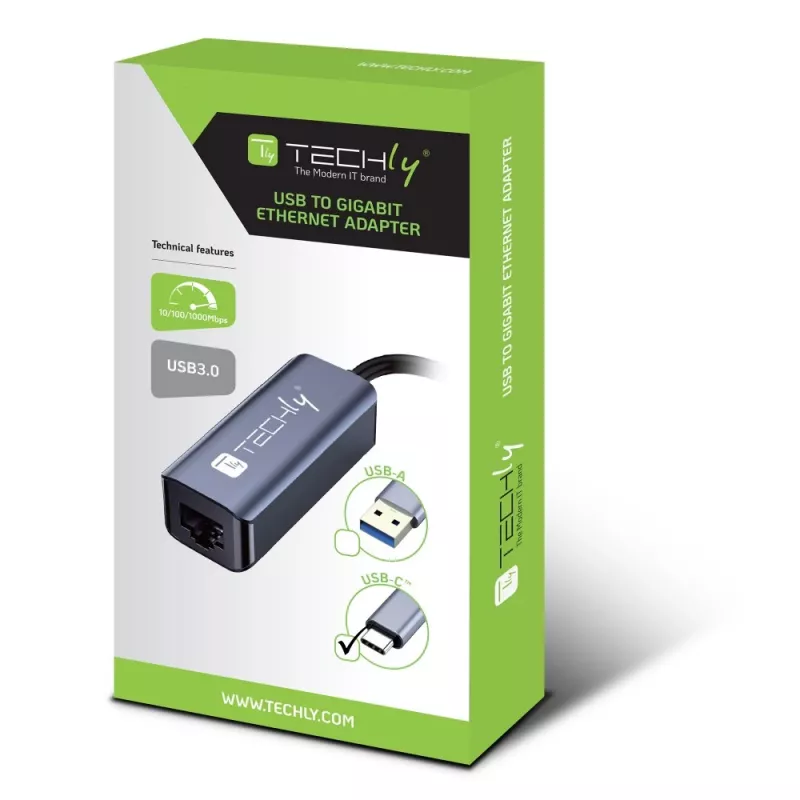 Techly IDATA USB-ETGIGA-CA laptop dock/port replicator Wired USB 3.2 Gen 1 (3.1 Gen 1) Type-C Black, Silver