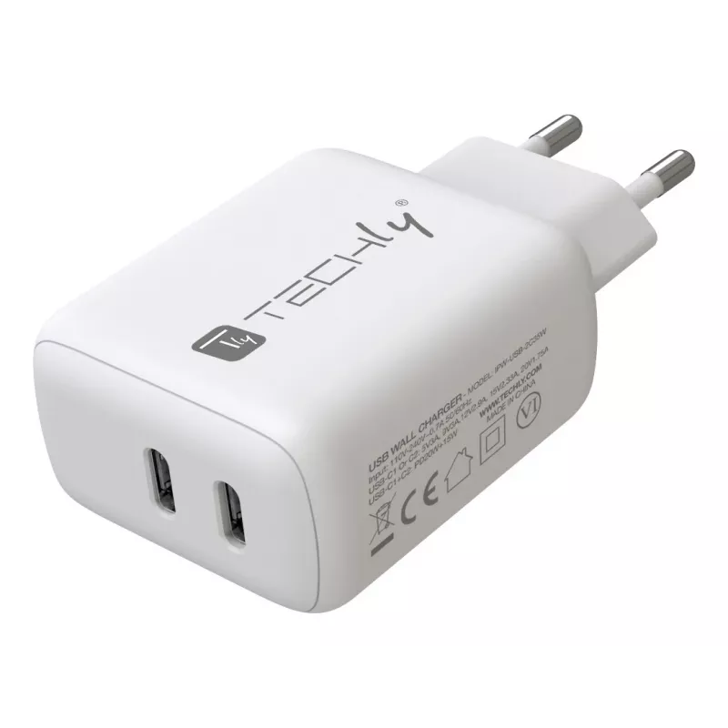 Techly IPW-USB-2C35W mobile device charger Laptop, Smartphone, Tablet White AC Fast charging Indoor