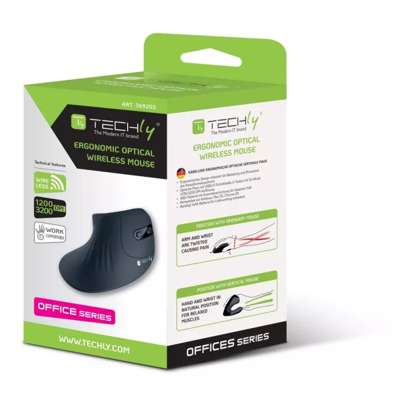 Techly IM 1100-VM-B mouse Medical Right-hand RF Wireless Optical 3200 DPI