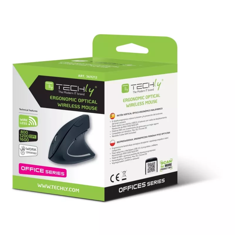 Techly IM 1200-VM-B mouse Medical Right-hand RF Wireless Optical 1600 DPI