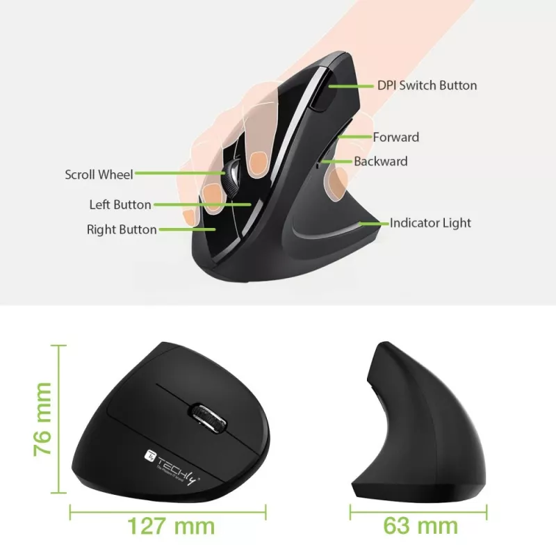 Techly IM 1200-VM-B mouse Medical Right-hand RF Wireless Optical 1600 DPI