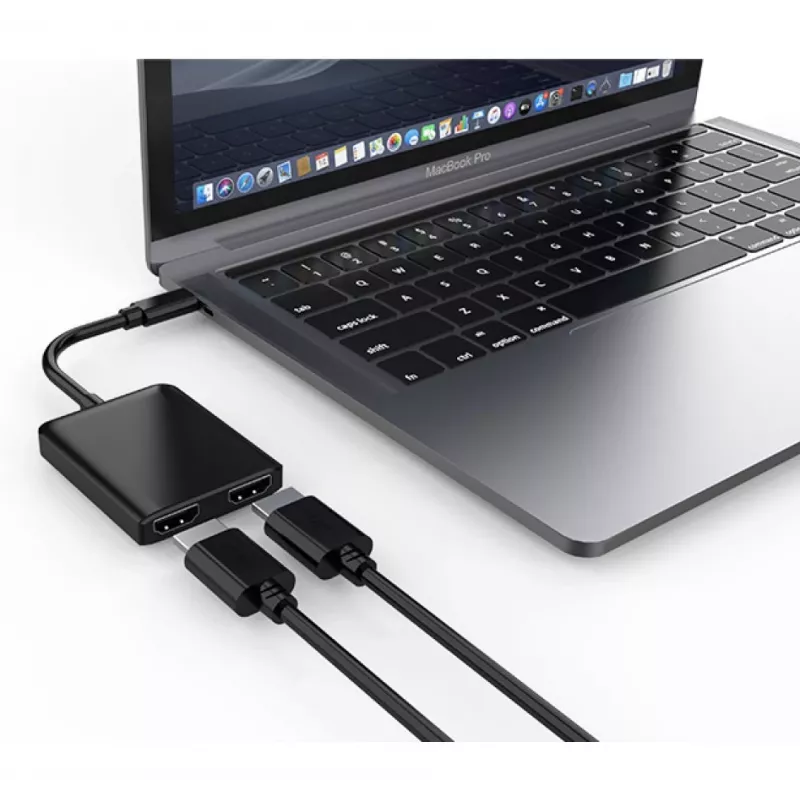 Techly IADAP USBC-HDMI2T4K video cable adapter 0.15 m USB Type-C 2 x HDMI Black