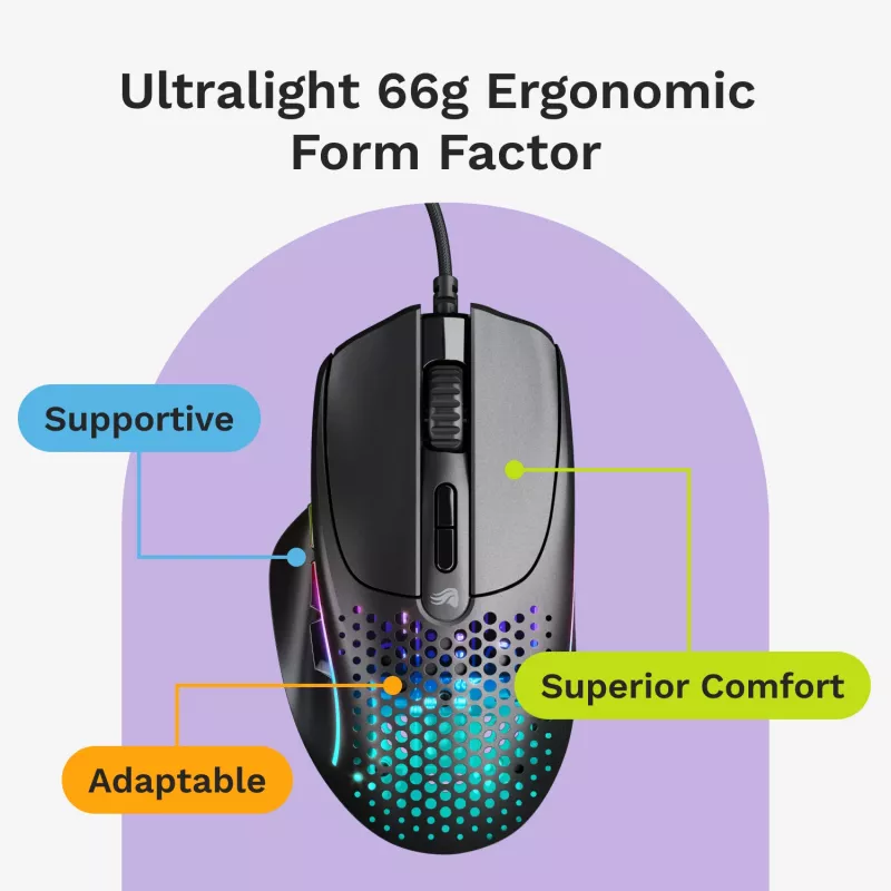 Glorious Gaming Glorious Model IV2 Wired - Black, Right-hand, Optical, USB Type-A, 26000 DPI, Black