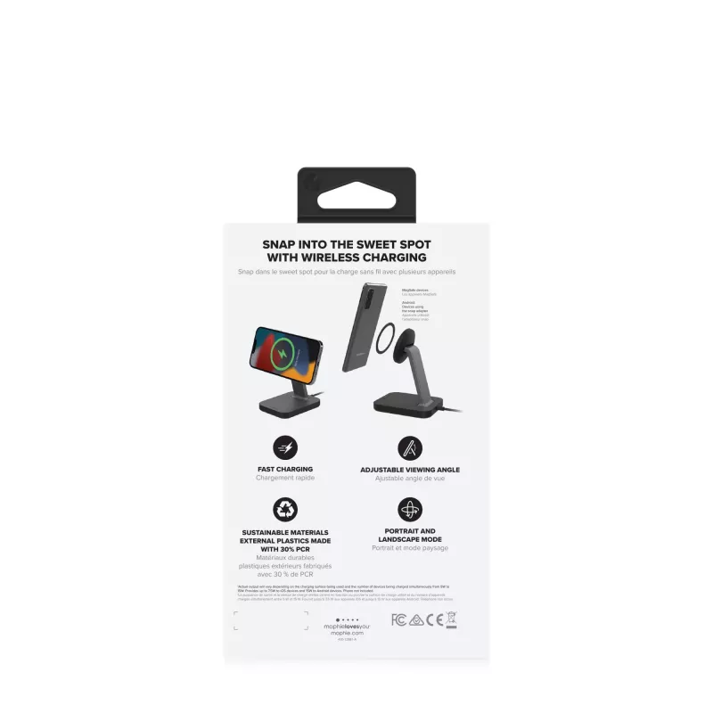 mophie UNV WRLS-snap+ stand-Black-ROC-EU, Indoor, AC, Wireless charging, Black