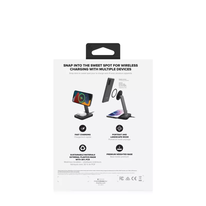 mophie UNV WRLS-snap+ stand & pad-Black-ROC-EU, Indoor, AC, Wireless charging, Black