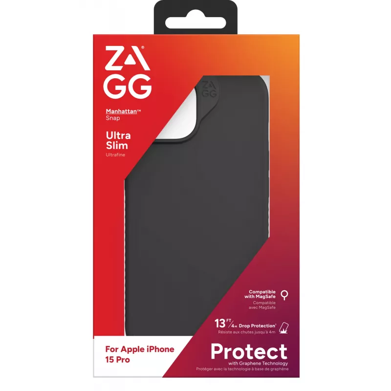 ZAGG Cases Manhattan Snap Apple iPhone 15 Pro Black EN/FR, Cover, Apple, iPhone 15 Pro, 15.5 cm (6.1 inch), Black