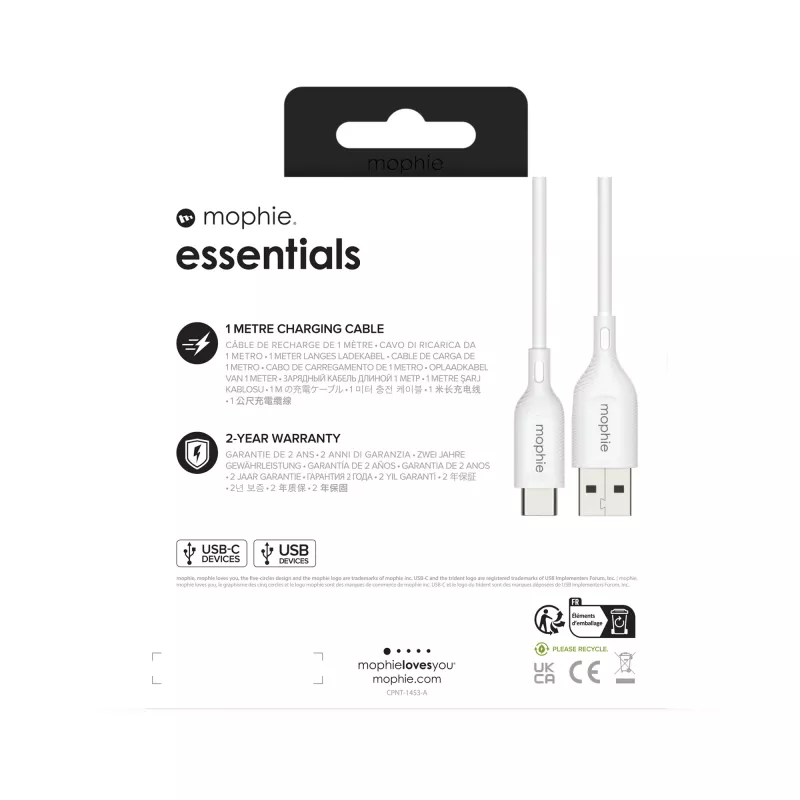 mophie essentials charging cables | 1M USB cable USB 2.0 USB A USB C White