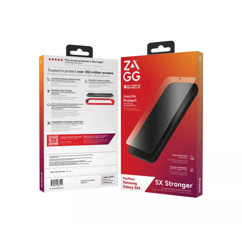 InvisibleShield Glass Elite B Samsung Galaxy S24 Screen, Samsung, Galaxy S24, Anti-bacterial, Impact resistant, Scratch resistant, Transparent, 1 pc(s)