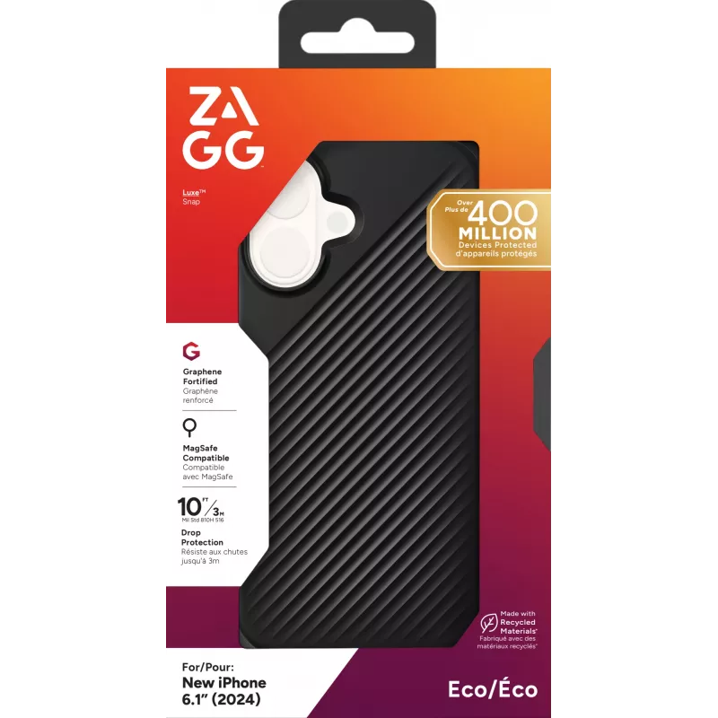 ZAGG Cases Luxe Snap Apple iPhone 16 Black, Cover, Apple, iPhone 16, 15.5 cm (6.1 inch), Black