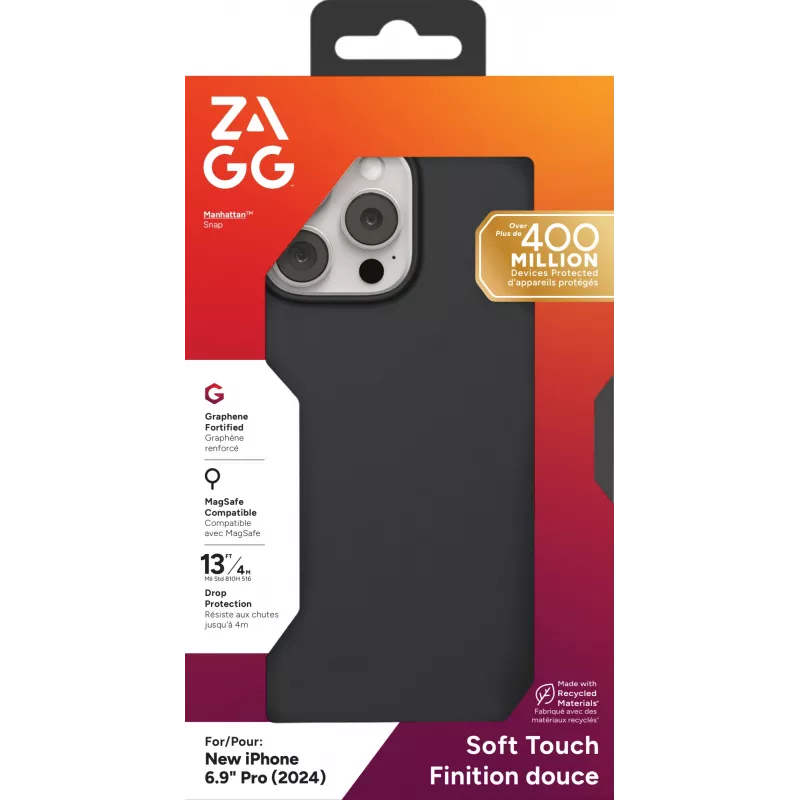 ZAGG Cases Manhattan Snap Apple iPhone 16 Pro Max Black, Cover, Apple, iPhone 16 Pro Max, 17.5 cm (6.9 inch), Black