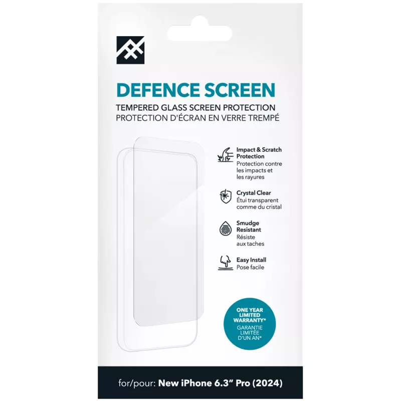 IFROGZ IF Defence Glass Apple iPhone 16 Pro Screen INTL, Apple, iPhone 16 Pro, Impact resistant, Oil resistant, Scratch resistant, Transparent, 1 pc(s)
