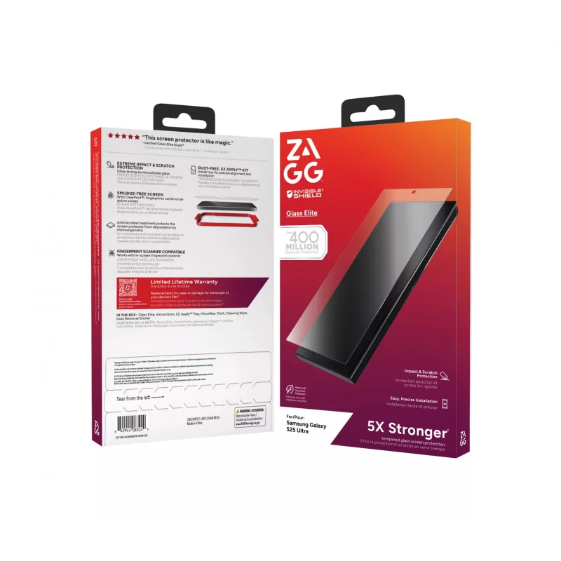 InvisibleShield Glass Elite Samsung Galaxy S25 Ultra Screen, Samsung, Galaxy S25 Ultra, Anti-bacterial, Impact resistant, Scratch resistant, Transparent, 1 pc(s)